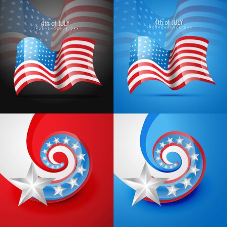 vector set of  american independence day background with american flag and creative patternのイラスト素材