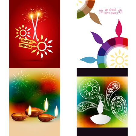 vector collection of different types of diwali background with colorful diya, shubh deepawali (translation: happy diwali)のイラスト素材