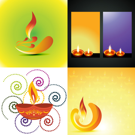 vector set of different types of diwali diya background  illustrationのイラスト素材