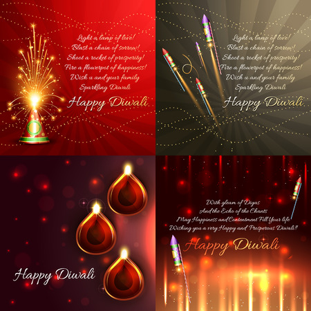 vector set of diwali background with crackers and beautiful diya illustrationのイラスト素材