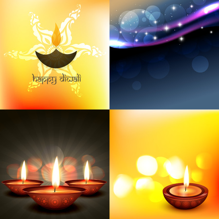 vector set of different types of diwali diya background  illustrationのイラスト素材