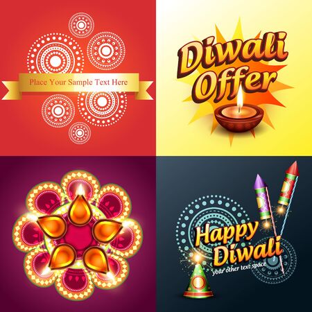 vector set of diwali background in different style and illustrationのイラスト素材