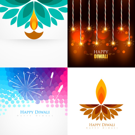 vector collection of diwali background with creative diya and crackers illustration vector collection of diwali background with creative diya and crackers illustration
