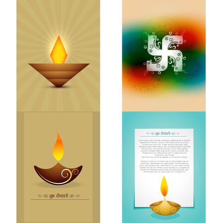vector set of diwali background illustration with different style diya design, shubh deepawali (translation: happy diwali)のイラスト素材