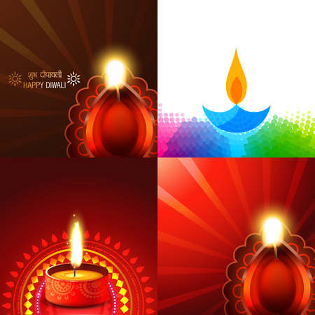 vector set of beautiful different design of diwali diya background illustration, subh deepawali( translation: happy diwali )のイラスト素材