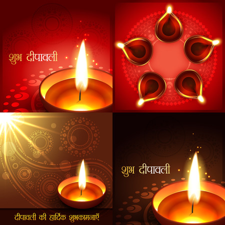vector set of beautiful diwali background illustration, shubh deepawali (translation: happy diwali) and deepawali ki shubkamnaye (translation: happy diwali greetings)のイラスト素材