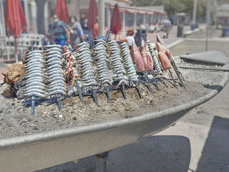 Malaga, Spain, June 2020 - Espetos food in Malaga at the beach - Very typical Malaga Espetosのeditorial素材