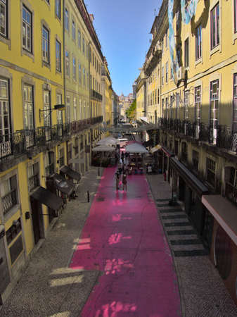 Pink street in Lisbon, Portugalのeditorial素材