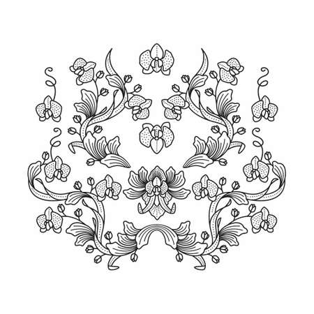 Orchid Foliage Pattern in Batik Style. Can be Used for Border, Frame or Backgroundのイラスト素材