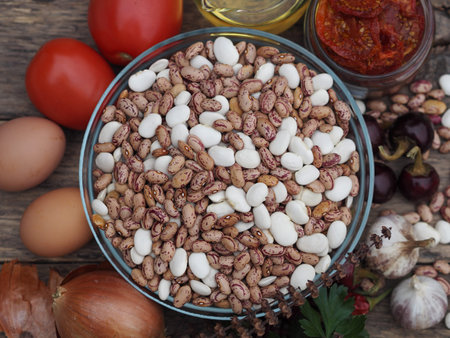 The concept of healthy eating. Bean background.For Orthodox fasting and healthy vegetarian...