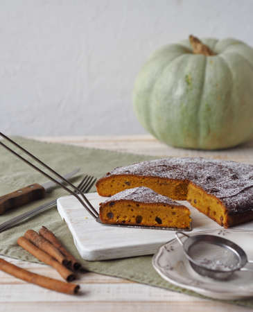 Pumpkin muffin on a white background.Home cooking. Rustic cooking style.の写真素材