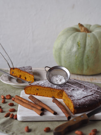 Pumpkin muffin on a white background.Home cooking. Rustic cooking style.の写真素材