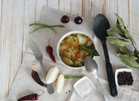 Delicious homemade potato soup.Healthy natural food.の写真素材