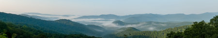 Panorama of a foggy morning in the Blue Ridge mountains near Asheville, NC