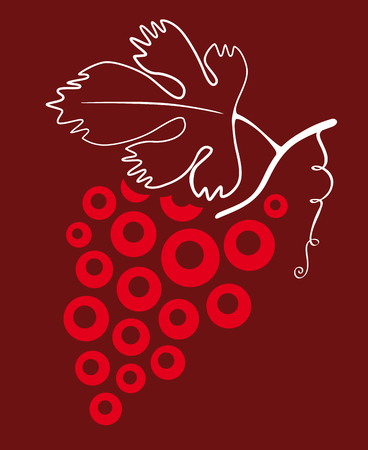Grape symbol in red tones with leaf in white.のイラスト素材