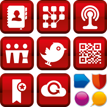 Set of social media icons on square buttons. Geometric style.のイラスト素材