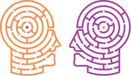 Two heads talking with maze brains. Labyrinth chat.のイラスト素材