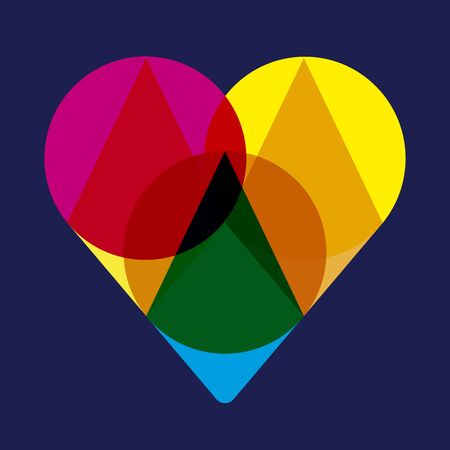 Transparent heart icon with primary colors. Isolated. Vector illustration.のイラスト素材