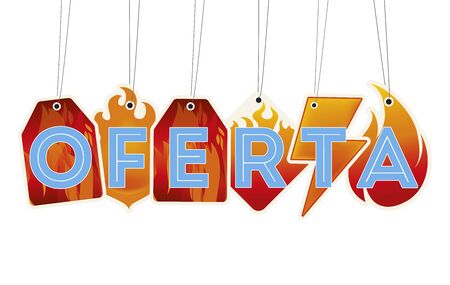 Hot labels with sale text in spanish. Isolated. Vector illustration.のイラスト素材