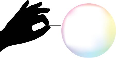 Vector illustration. Bubble explosion. Silhouette hand exploding a soap bubble.のイラスト素材