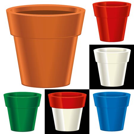 Vector illustration. Flower pot in six different colors. Clean and isolated.のイラスト素材