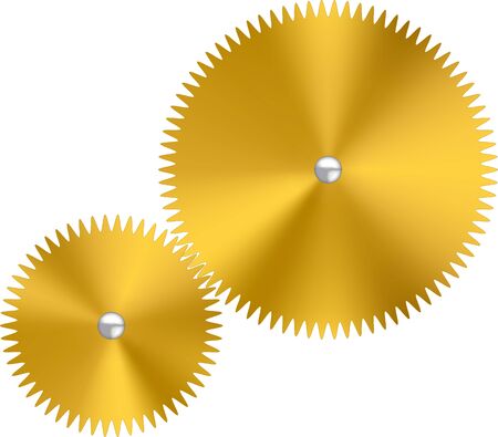 Two gold metallic watch gears or cogs with reflects.のイラスト素材