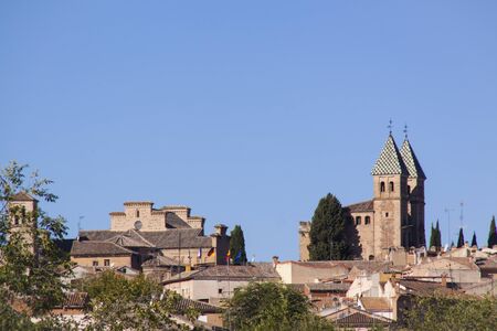 Toledo city, Panoramic of historic buildings with blue sky. Castilla la Mancha. Spainの写真素材