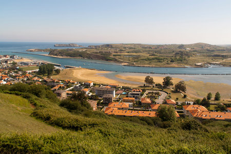 River and beach of Suances in the cantabrian ocean, Cantabria. Spain