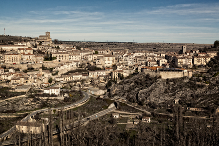 Panoramic of Sepulveda, historic town. Houses built on stone. Province of Segovia, Spainの写真素材