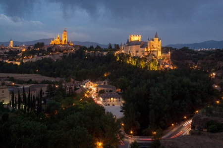 Segovia, monumental city. Alcazar, cathedral and churches. Night photographyのeditorial素材