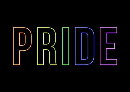 Neon pride day text. Graphic with black background and letters in fluor colors. Pride flagの写真素材