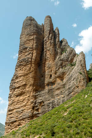 Geological formation of the mallos de Riglos in Huesca, Aragon. Place of climbing practices in Spainの写真素材