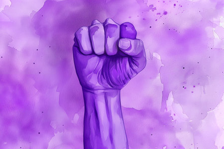 The raised fist of a woman, watercolor painting with white background Concept March 8, International Women's Dayの素材