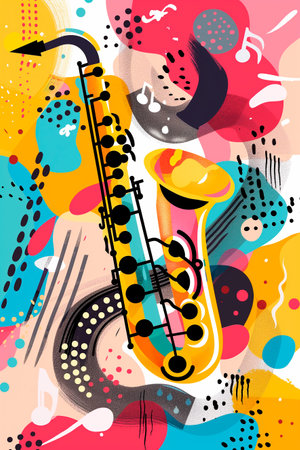 Illustration in abstract style for live jazz music poster with a white background. Music Day, International Jazz Dayの素材