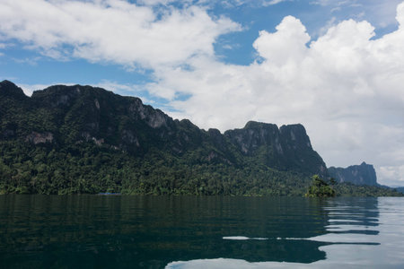mountain in river and blue sky