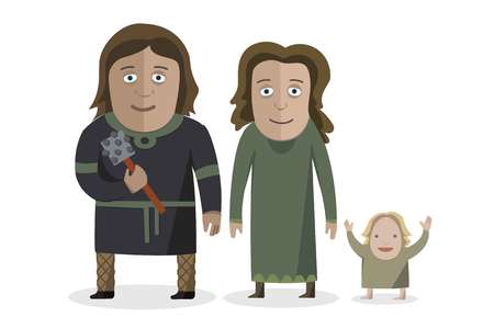 Balts. People in national dress. Family dressed in traditional costume. National clothes. Vector illustration.のイラスト素材