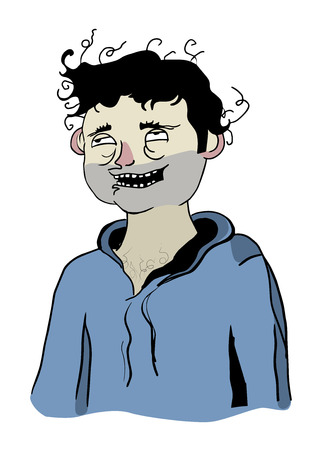 Unshaven drunk man in blue hoodie vector illustrationのイラスト素材