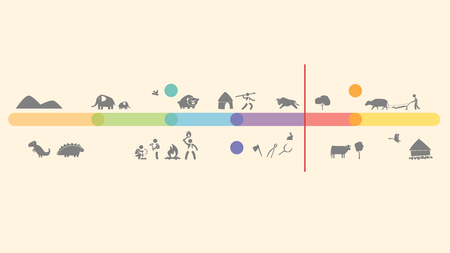 Geochronological scale. Timescale. Icons animal, people cartoons illustration historyのイラスト素材