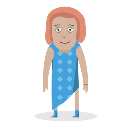 a girl in a blue dress on isolated white background vector character in a flat styleのイラスト素材