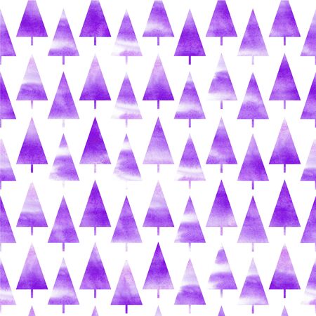 Background of watercolor Christmas tree. Seamless pattern. Violet Christmas background.の写真素材