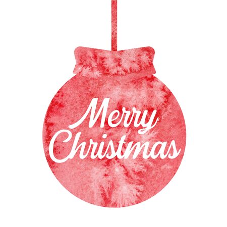 Merry Christmas. Greeting christmas card with red christmas ball. Watercolor.の写真素材