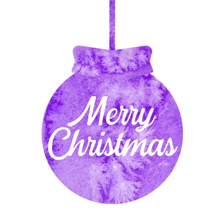 Merry Christmas. Greeting christmas card with christmas purple ball. Watercolor.の写真素材