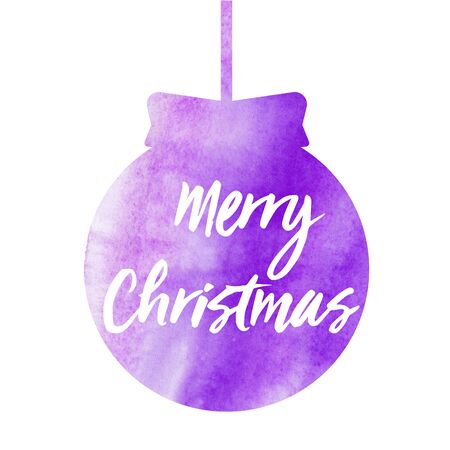 Merry Christmas. Christmas card with watercolor christmas ball. Watercolor illustration.の写真素材