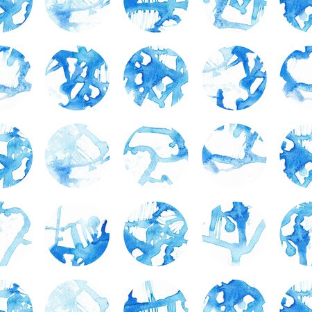 Hand painted seamless circles pattern. Abstract watercolor shapes. blueの写真素材