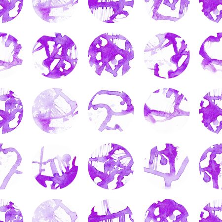 Watercolor seamless pattern. Abstract watercolor circles. Purple. Hand painted seamless pattern.の写真素材