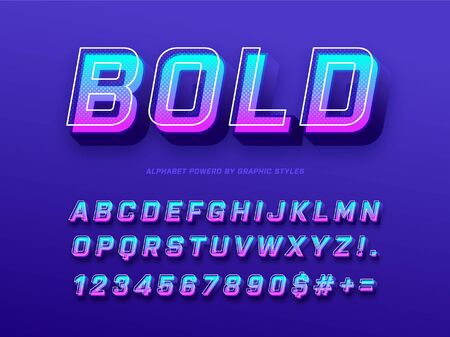 Modern 3D bold letters and numbers with futuristic effects powered by graphic text styles. Graphic styles file included for easy editing.のイラスト素材
