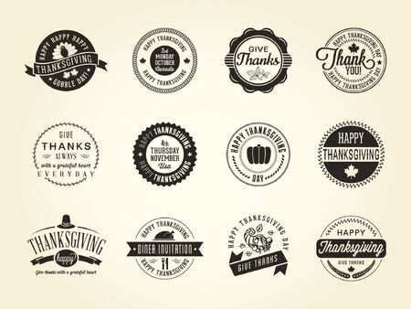 Set of vector happy thanksgiving typography badges.のイラスト素材
