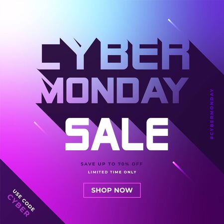 Cyber Monday social media post vector template in 3D text negative space design isolated on colourful gradient background.のイラスト素材