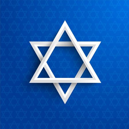 Vector 3D white paper Star Of David on blue background. Great for use in Yom Kippur, Passover, Hanukkah and many more concepts.のイラスト素材