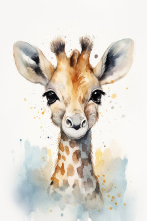 Portrait of a giraffe on a white background. watercolor illustrationの素材